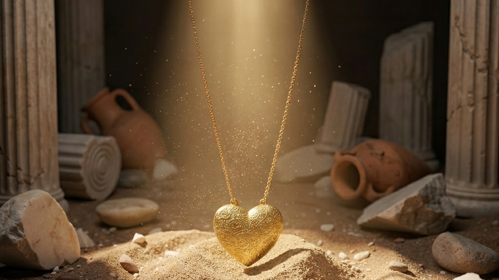 Statue of a woman with a gold heart necklace against a dark backgroundslider_item_DAeRdp