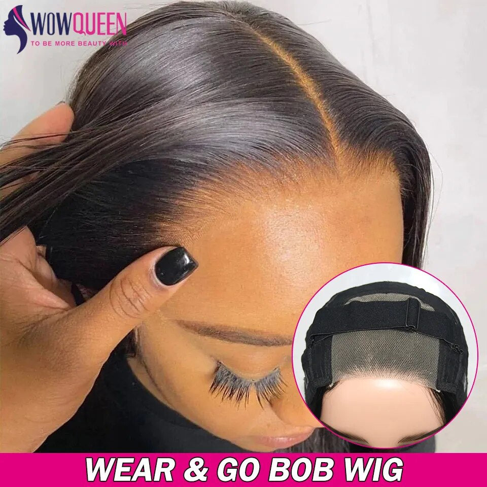 Wear and Go Bob Wig Straight Short Bob Hair Wig Human Hair Glueless Wig Human Hair Ready to Wear Pre Cut Lace 4X4 Closure Wig