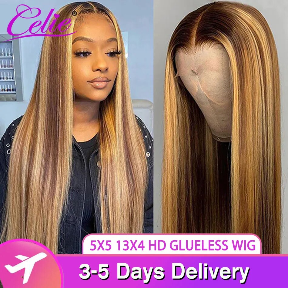 Wear Go Straight Highlight Wig 5X5 Lace Closure Wig Honey Blond HD Lace Frontal Wig Glueless Lace Front Human Hair Wig