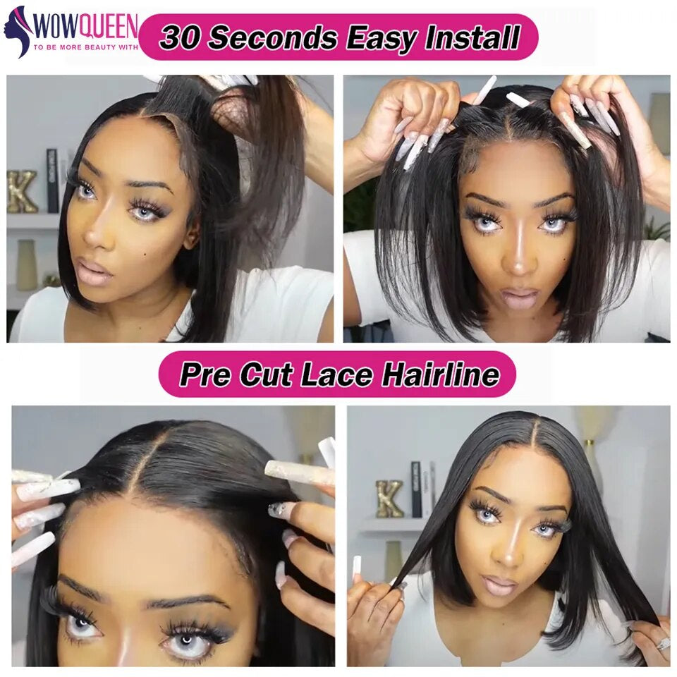 Wear and Go Bob Wig Straight Short Bob Hair Wig Human Hair Glueless Wig Human Hair Ready to Wear Pre Cut Lace 4X4 Closure Wig